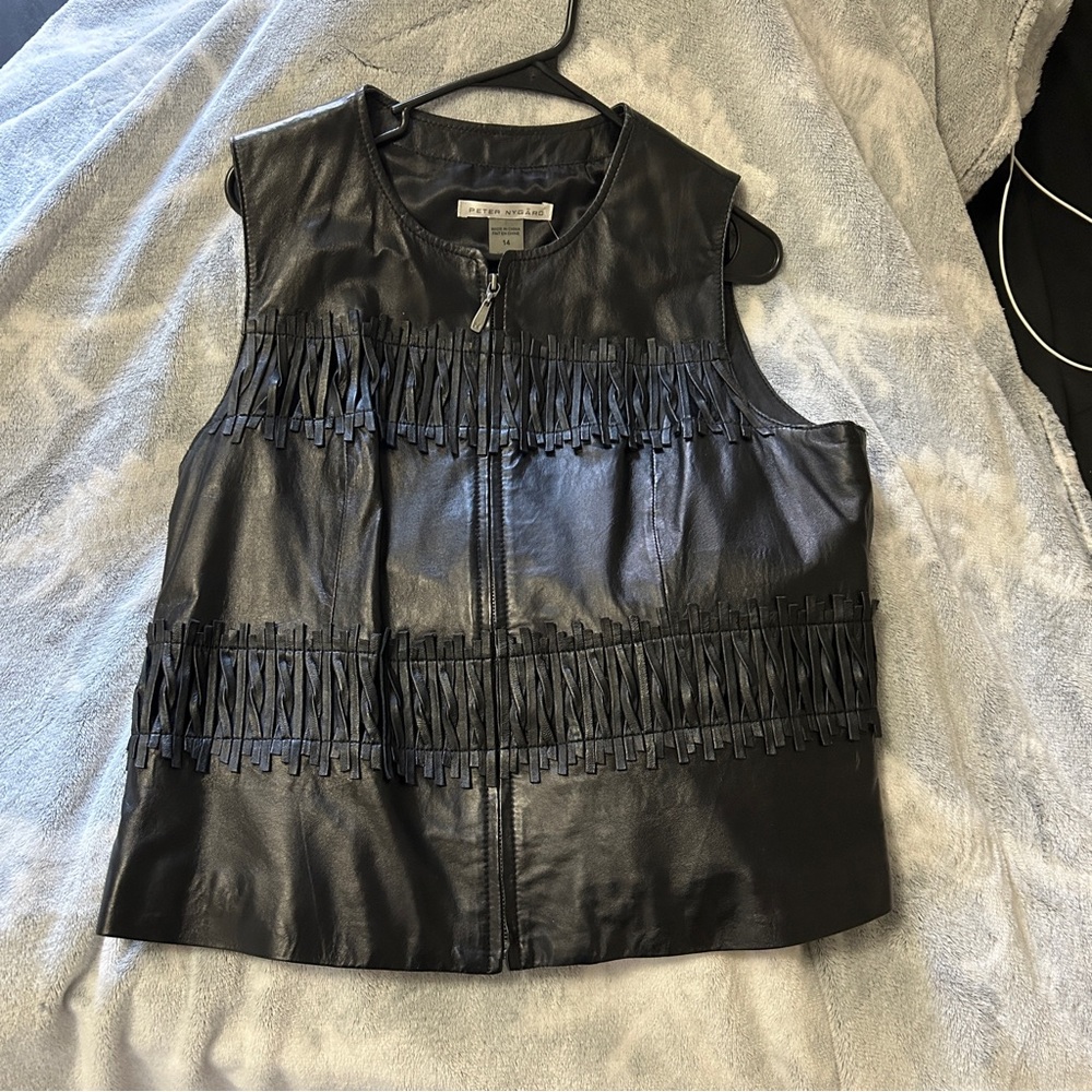 Peter Nygard Genuine Lambskin Black Leather Vest